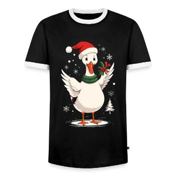 Canard de Noël avec chapeau de Noël - T-shirt contrasté Homme - noir/blanc - Devant - AI Model Female 172 light (172cm) & AI Model Male 178 light (178cm)