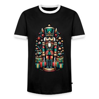 Weihnachtlicher Nussknacker Mit Geschenken - Männer Kontrast-T-Shirt - Schwarz/Weiß - Vorne - AI Model Female 172 light (172cm) & AI Model Male 178 light (178cm)