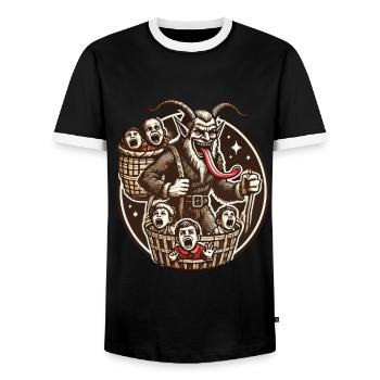 Krampus with naughty children Christmas - Men's Ringer Shirt - black/white - Front - AI Model Female 172 light (172cm) & AI Model Male 178 light (178cm)