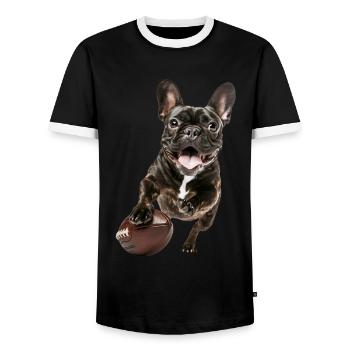 Bouledogue français - T-shirt contrasté Homme - noir/blanc - Devant - AI Model Female 172 light (172cm) & AI Model Male 178 light (178cm)
