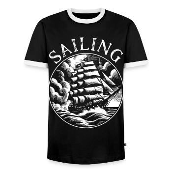 Segelschiff 19. Jahrhundert in rauer See T-Shirt - Männer Kontrast-T-Shirt - Schwarz/Weiß - Vorne - AI Model Female 172 light (172cm) & AI Model Male 178 light (178cm)
