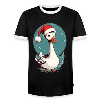 Festliche Ente mit Weihnachtsmütze - Männer Kontrast-T-Shirt - Schwarz/Weiß - Vorne - AI Model Female 172 light (172cm) & AI Model Male 178 light (178cm)