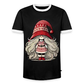 Christmas Gnome Woman Festive Gnome Girl - Men's Ringer Shirt - black/white - Front - AI Model Female 172 light (172cm) & AI Model Male 178 light (178cm)