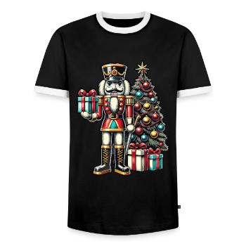 Nutcracker with Christmas tree and gifts - Men's Ringer Shirt - black/white - Front - AI Model Female 172 light (172cm) & AI Model Male 178 light (178cm)