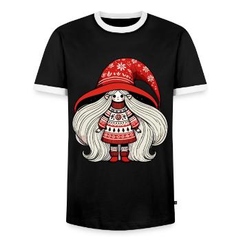 Christmas gnome in Scandinavian style - Men's Ringer Shirt - black/white - Front - AI Model Female 172 light (172cm) & AI Model Male 178 light (178cm)
