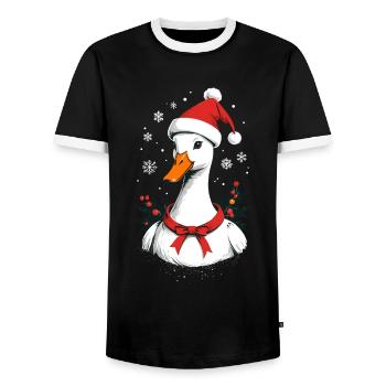 Canard de Noël avec un joli chapeau de Noël - T-shirt contrasté Homme - noir/blanc - Devant - AI Model Female 172 light (172cm) & AI Model Male 178 light (178cm)