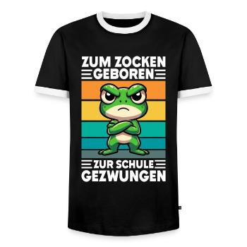 Born to gamble Forced to go to school Frog - Men's Ringer Shirt - black/white - Front - AI Model Female 172 light (172cm) & AI Model Male 178 light (178cm)