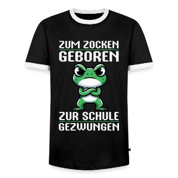 Born to gamble Forced to go to school Frog - Men's Ringer Shirt - black/white - Front - AI Model Female 172 light (172cm) & AI Model Male 178 light (178cm)