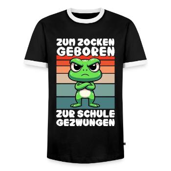 Born to gamble Forced to go to school Frog - Men's Ringer Shirt - black/white - Front - AI Model Female 172 light (172cm) & AI Model Male 178 light (178cm)