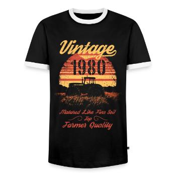Vintage 1980 Landwirt Geburtstag Traktor Geschenk - Männer Kontrast-T-Shirt - Schwarz/Weiß - Vorne - AI Model Female 172 light (172cm) & AI Model Male 178 light (178cm)