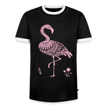 Mandala Flamingo Flamingo Waterfowl Flamingo - Men's Ringer Shirt - black/white - Front - AI Model Female 172 light (172cm) & AI Model Male 178 light (178cm)