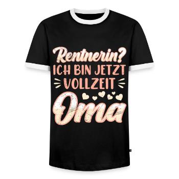RENTNERIN? ICH BIN JETZT VOLLZEIT OMA Lustiges - Männer Kontrast-T-Shirt - Schwarz/Weiß - Vorne - AI Model Female 172 light (172cm) & AI Model Male 178 light (178cm)