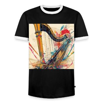 Harfe - Männer Kontrast-T-Shirt - Schwarz/Weiß - Vorne - AI Model Female 172 light (172cm) & AI Model Male 178 light (178cm)