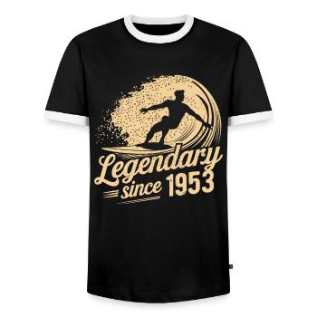 Légendaire depuis 1953 Anniversaire Surfeur - T-shirt contrasté Homme - noir/blanc - Devant - AI Model Female 172 light (172cm) & AI Model Male 178 light (178cm)