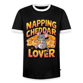 Napping Cheddar Lover für einen Käseliebhaber - Männer Kontrast-T-Shirt - Schwarz/Weiß - Vorne - AI Model Female 172 light (172cm) & AI Model Male 178 light (178cm)