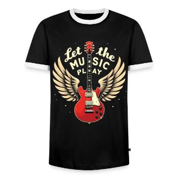 Let the Music Play Gitarren Gitarre - Männer Kontrast-T-Shirt - Schwarz/Weiß - Vorne - AI Model Female 172 light (172cm) & AI Model Male 178 light (178cm)