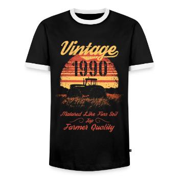 Vintage 1990 Landwirt Geburtstag Traktor Geschenk - Männer Kontrast-T-Shirt - Schwarz/Weiß - Vorne - AI Model Female 172 light (172cm) & AI Model Male 178 light (178cm)