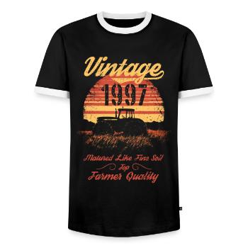 Vintage 1997 Landwirt Geburtstag Traktor Geschenk - Männer Kontrast-T-Shirt - Schwarz/Weiß - Vorne - AI Model Female 172 light (172cm) & AI Model Male 178 light (178cm)