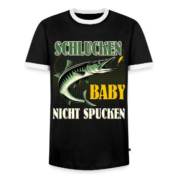 Hecht Angler SCHLUCKEN BABY NICHT SPUCKEN Lustiges - Männer Kontrast-T-Shirt - Schwarz/Weiß - Vorne - AI Model Female 172 light (172cm) & AI Model Male 178 light (178cm)