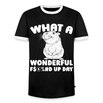 Capybara Wasserschwein Fucked Up Day - Men's Ringer Shirt - black/white - Front - AI Model Female 172 light (172cm) & AI Model Male 178 light (178cm)