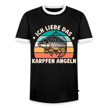 Angler ICH LIEBE DAS KARPFEN ANGELN Lustiges - Männer Kontrast-T-Shirt - Schwarz/Weiß - Vorne - AI Model Female 172 light (172cm) & AI Model Male 178 light (178cm)