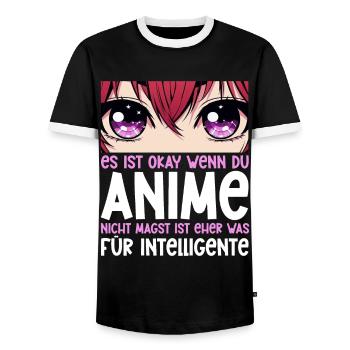 Anime Manga Otaku Japan Kawaii Waifu Anime Cosplay - Men's Ringer Shirt - black/white - Front - AI Model Female 172 light (172cm) & AI Model Male 178 light (178cm)