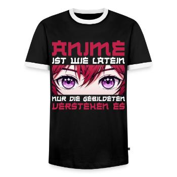 Anime Manga Otaku Japan Kawaii Waifu Anime Cosplay - Men's Ringer Shirt - black/white - Front - AI Model Female 172 light (172cm) & AI Model Male 178 light (178cm)