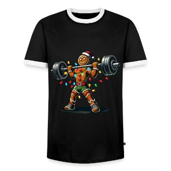 Gingerbread Man Bodybuilder Christmas Fitness Fun - Men's Ringer Shirt - black/white - Front - AI Model Female 172 light (172cm) & AI Model Male 178 light (178cm)