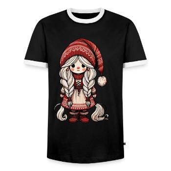 Niedlicher Weihnachtself Skandinavischer Stil - Männer Kontrast-T-Shirt - Schwarz/Weiß - Vorne - AI Model Female 172 light (172cm) & AI Model Male 178 light (178cm)