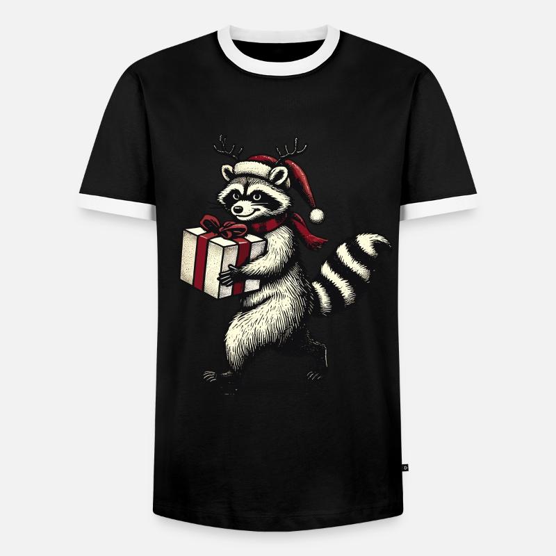 Weihnachts-Waschbär Mit Geschenk - Männer Kontrast-T-Shirt - Schwarz/Weiß