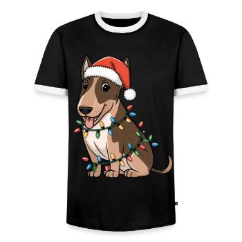 Miniature Bull Terrier Noël Lumières Noël Chiens - T-shirt contrasté Homme - noir/blanc - Devant - AI Model Female 172 light (172cm) & AI Model Male 178 light (178cm)