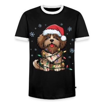 Havanese Christmas Lights Xmas Dogs Gifts - Men's Ringer Shirt - black/white - Front - AI Model Female 172 light (172cm) & AI Model Male 178 light (178cm)