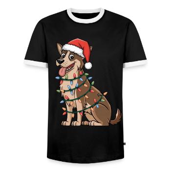 Norwegian Elkhound Christmas Lights Xmas Dogs - Männer Kontrast-T-Shirt - Schwarz/Weiß - Vorne - AI Model Female 172 light (172cm) & AI Model Male 178 light (178cm)