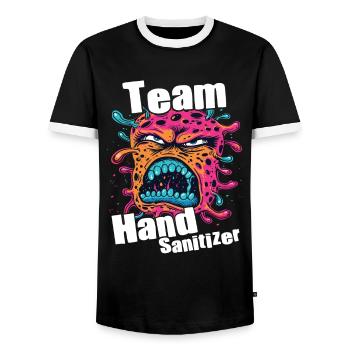 Désinfectant pour les mains Lavage des mains - T-shirt contrasté Homme - noir/blanc - Devant - AI Model Female 172 light (172cm) & AI Model Male 178 light (178cm)