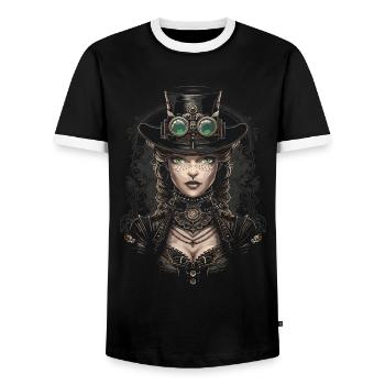 Schöne Frauen Steampunk Liebhaber - Männer Kontrast-T-Shirt - Schwarz/Weiß - Vorne - AI Model Female 172 light (172cm) & AI Model Male 178 light (178cm)