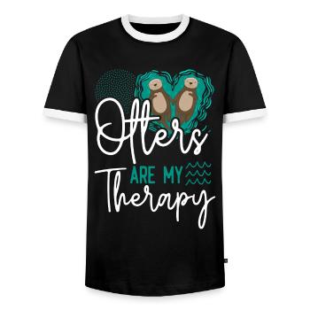 Otter Otters Are My Therapy - Men's Ringer Shirt - black/white - Front - AI Model Female 172 light (172cm) & AI Model Male 178 light (178cm)