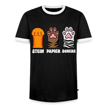 Cat Stone Paper Scissors Paw Game Funny - Men's Ringer Shirt - black/white - Front - AI Model Female 172 light (172cm) & AI Model Male 178 light (178cm)