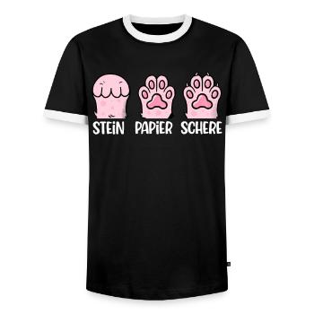 Cat Stone Paper Scissors Paw Game Funny - Men's Ringer Shirt - black/white - Front - AI Model Female 172 light (172cm) & AI Model Male 178 light (178cm)