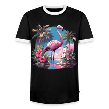 Flamingos Flamingo - Männer Kontrast-T-Shirt - Schwarz/Weiß - Vorne - AI Model Female 172 light (172cm) & AI Model Male 178 light (178cm)