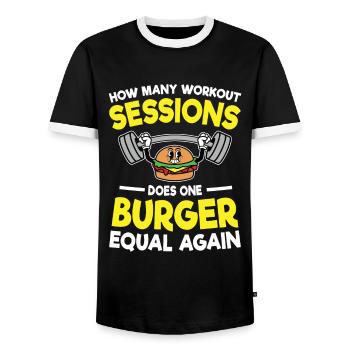 How Many Workout Sessions Does One Burger - Männer Kontrast-T-Shirt - Schwarz/Weiß - Vorne - AI Model Female 172 light (172cm) & AI Model Male 178 light (178cm)