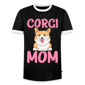 Corgi-Mama - Männer Kontrast-T-Shirt - Schwarz/Weiß - Vorne - AI Model Female 172 light (172cm) & AI Model Male 178 light (178cm)