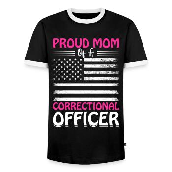 Fière maman d’un agent correctionnel Justizvo - T-shirt contrasté Homme - noir/blanc - Devant - AI Model Female 172 light (172cm) & AI Model Male 178 light (178cm)