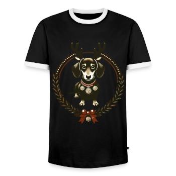 Teckel avec des bois dans une couronne festive - T-shirt contrasté Homme - noir/blanc - Devant - AI Model Female 172 light (172cm) & AI Model Male 178 light (178cm)