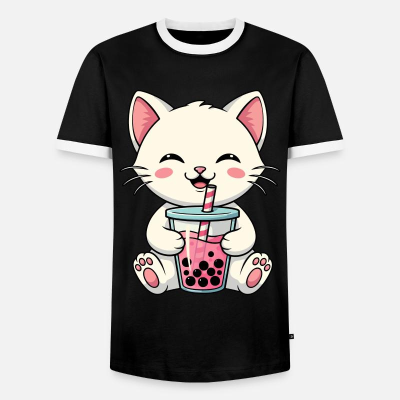 Katze Bubble Tea - Männer Kontrast-T-Shirt - Schwarz/Weiß