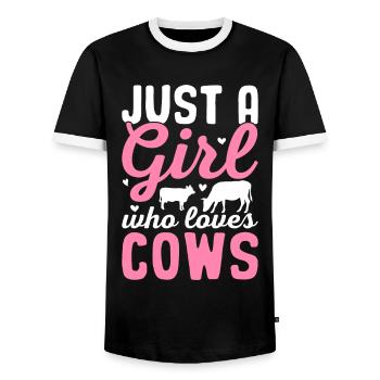Just A Girl Who Loves Cows Cow Girl Cattle Heifer - Men's Ringer Shirt - black/white - Front - AI Model Female 172 light (172cm) & AI Model Male 178 light (178cm)