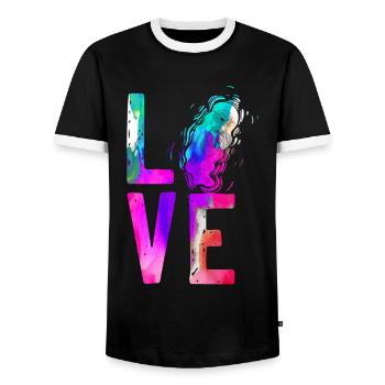 Otter Watercolor Love - Men's Ringer Shirt - black/white - Front - AI Model Female 172 light (172cm) & AI Model Male 178 light (178cm)