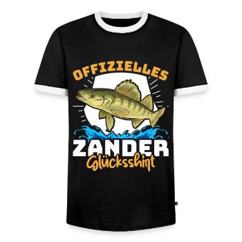 Zander Angeln OFFIZIELLES ZANDER GLÜCKSSHIRT - Männer Kontrast-T-Shirt - Schwarz/Weiß - Vorne - AI Model Female 172 light (172cm) & AI Model Male 178 light (178cm)