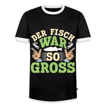 Angler Outfit Lustig DER FISCH WAR SO GROß Angeln - Männer Kontrast-T-Shirt - Schwarz/Weiß - Vorne - AI Model Female 172 light (172cm) & AI Model Male 178 light (178cm)