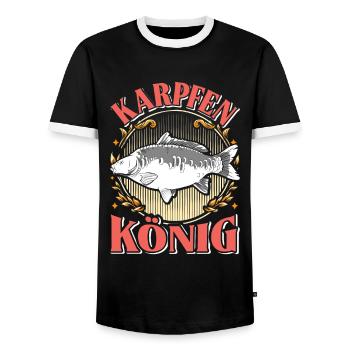 KAPRFEN KÖNIG Lustiges Karpfen Angler Outfit - Männer Kontrast-T-Shirt - Schwarz/Weiß - Vorne - AI Model Female 172 light (172cm) & AI Model Male 178 light (178cm)