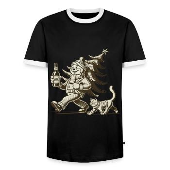Retro Christmas Walk With Beer - Men's Ringer Shirt - black/white - Front - AI Model Female 172 light (172cm) & AI Model Male 178 light (178cm)